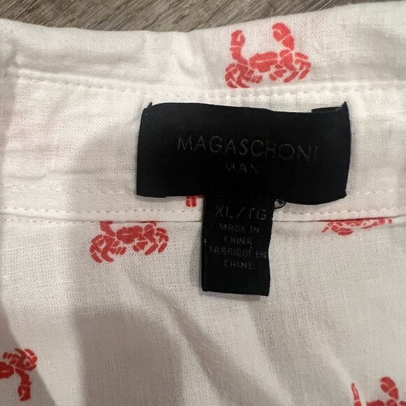 Magaschoni White Linen Viscose Shirt Red Crab Print Short Sleeve Size XL - Picture 8 of 8
